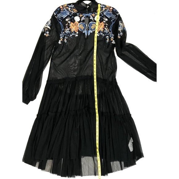 NEW Free People Sheer Delight Embroidered Black Maxi Top Size Medium - Picture 12 of 13